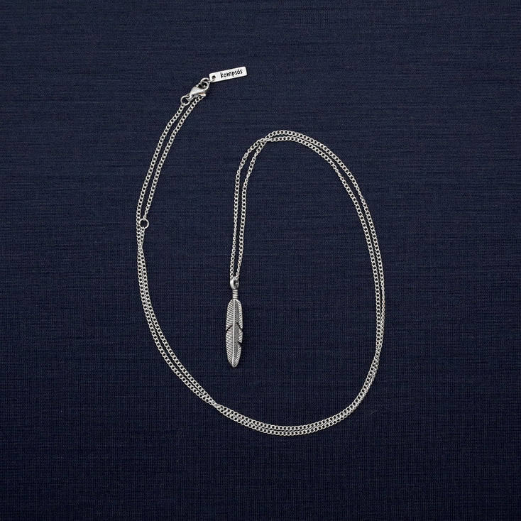 Necklace With Silver Feather Pendant-Necklace-Kompsós