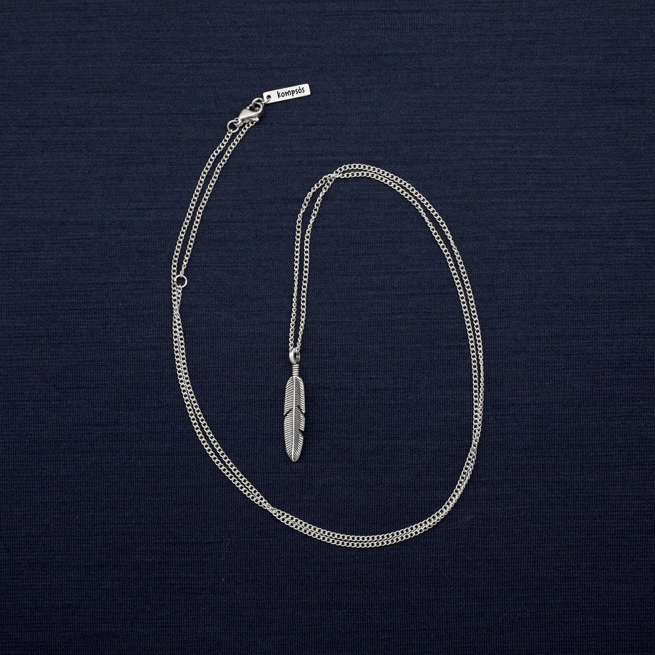Necklace With Silver Feather Pendant-Necklace-Kompsós