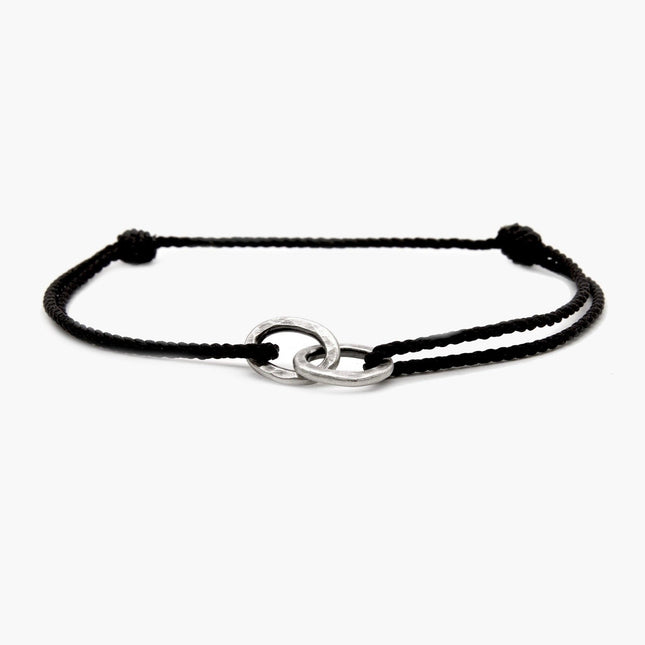 Nylon Thread With Silver Double Hoop "Indah" Bracelet (Black)-Kompsós