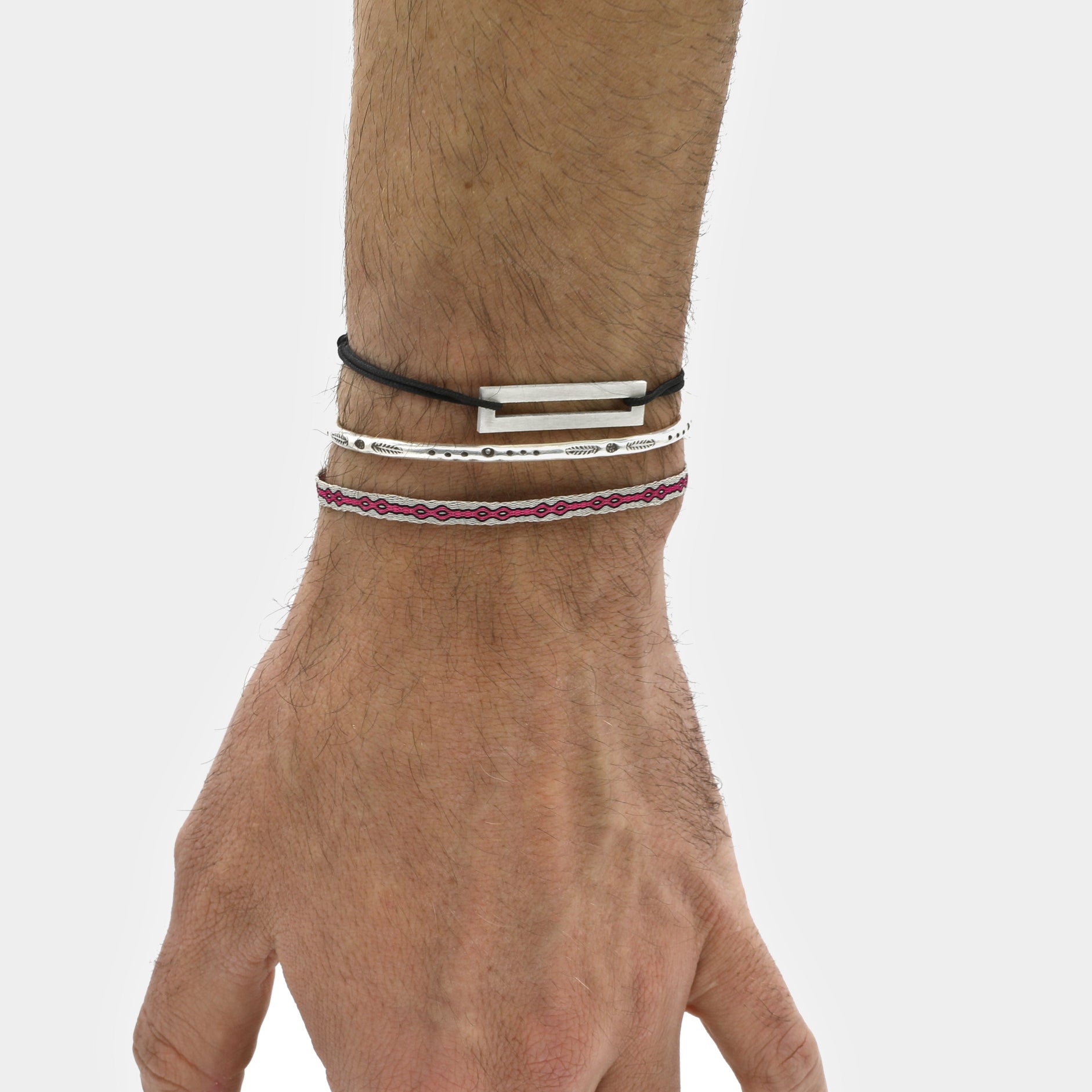Rope Bracelet With Sterling Silver Bar (Black)-Jewelry-Kompsós