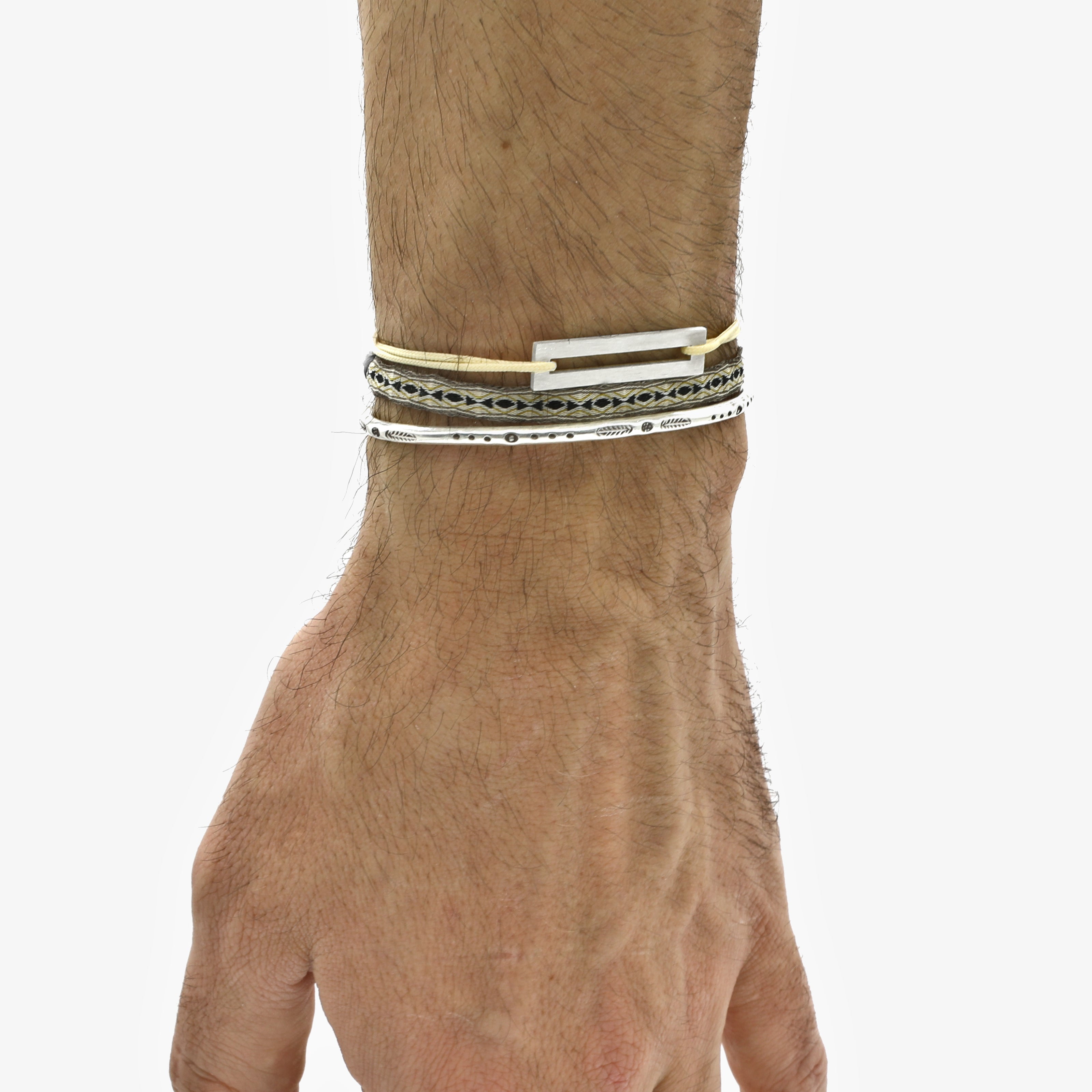 Rope Bracelet With Sterling Silver Bar (Cream)-Jewelry-Kompsós