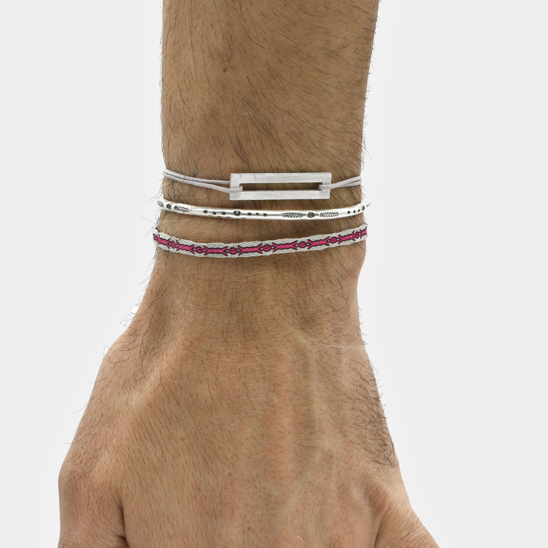 Rope Bracelet With Sterling Silver Bar (Grey)-Jewelry-Kompsós