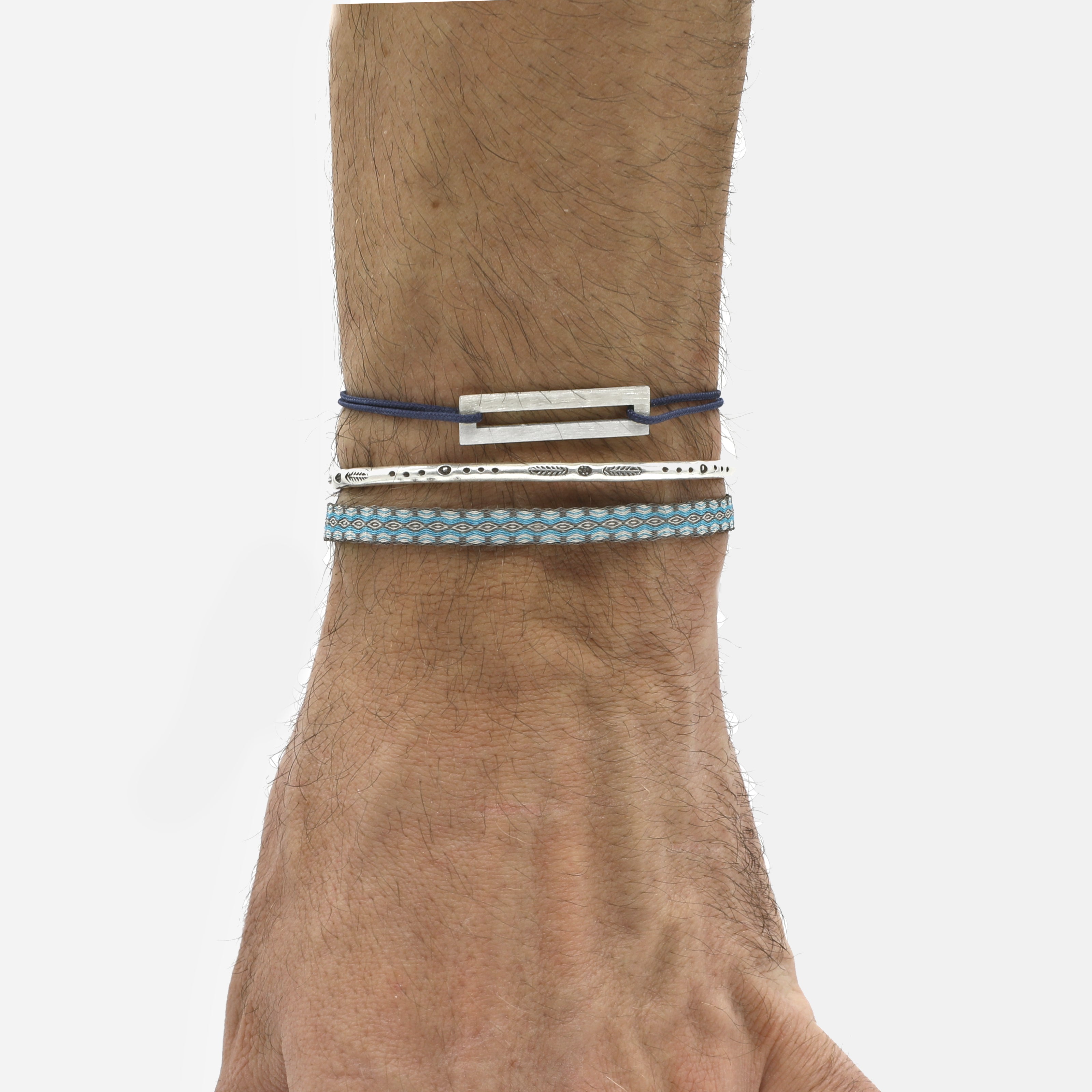 Rope Bracelet With Sterling Silver Bar (Ocean Blue)-Jewelry-Kompsós