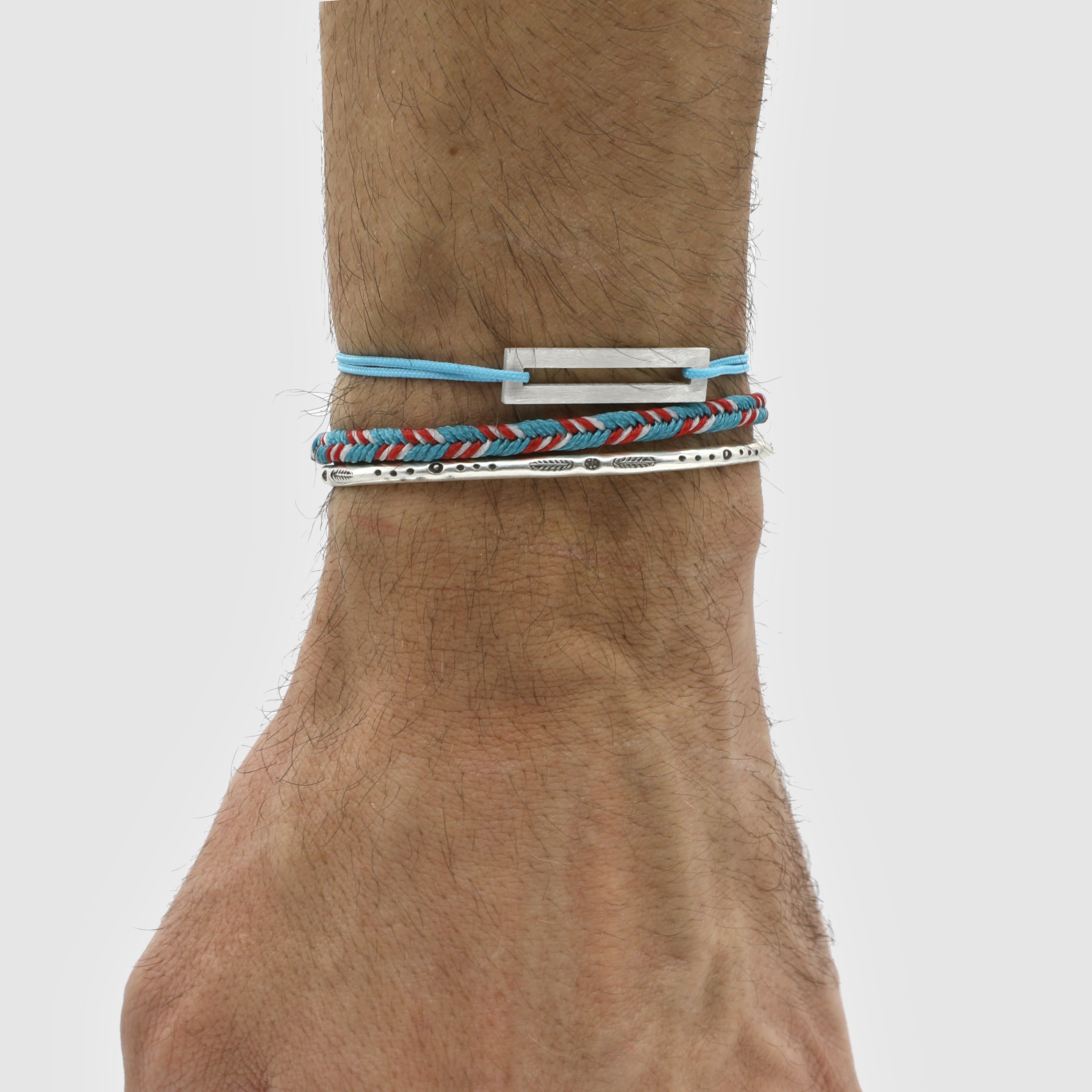 Rope Bracelet With Sterling Silver Bar (Santorini Blue)-Jewelry-Kompsós