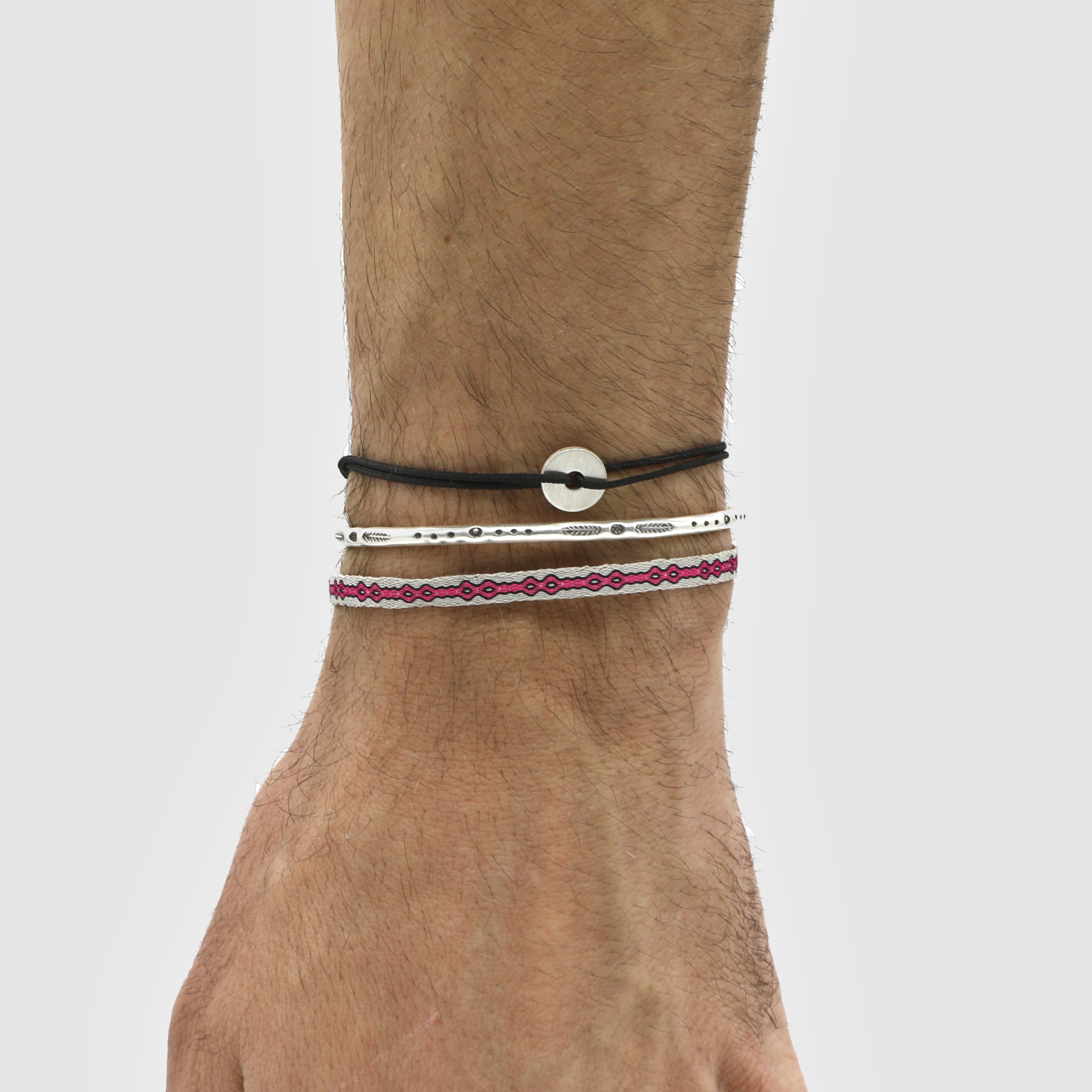 Rope Bracelet With Sterling Silver Round Button (Black)-Jewelry-Kompsós
