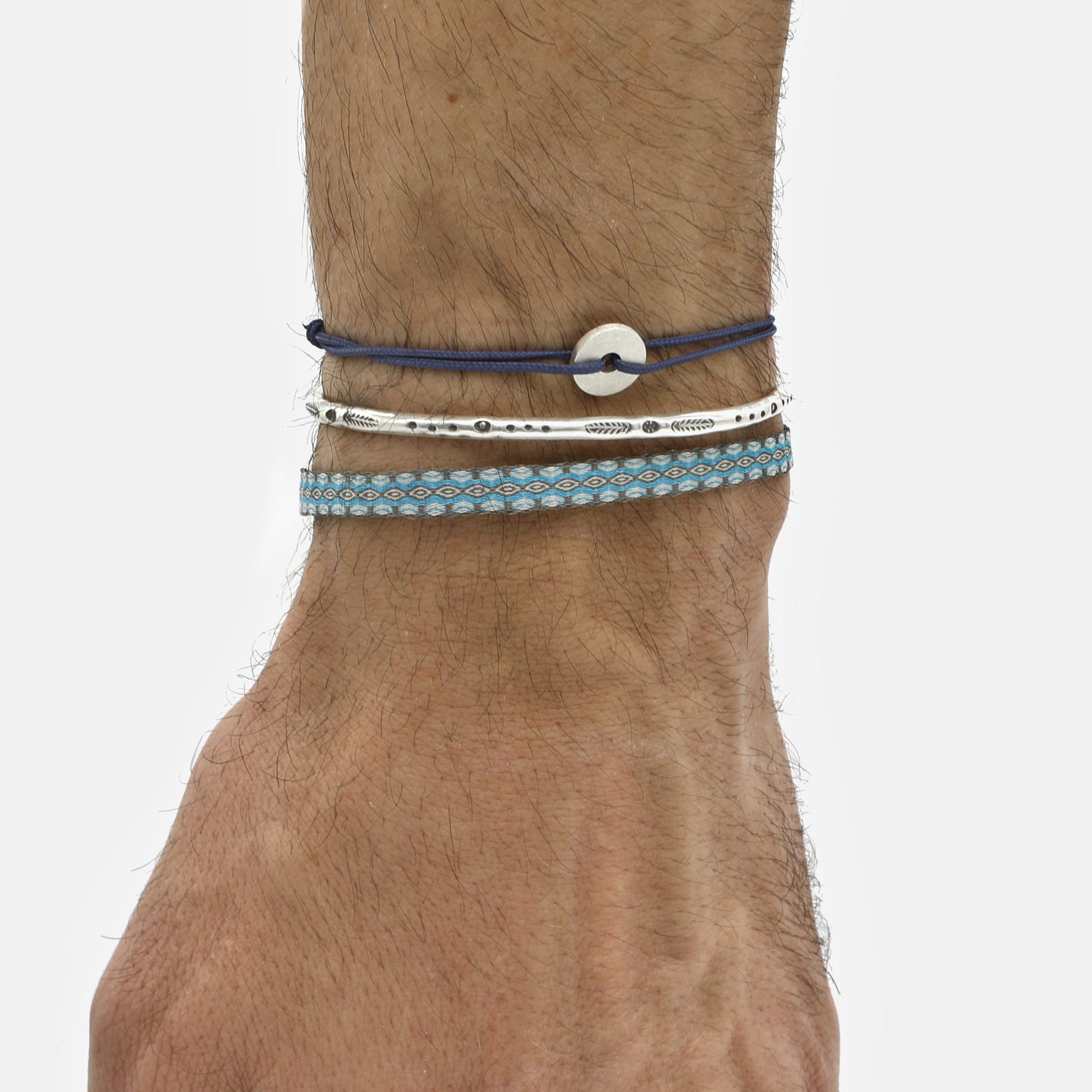 Rope Bracelet With Sterling Silver Round Button (Ocean Blue)-Jewelry-Kompsós