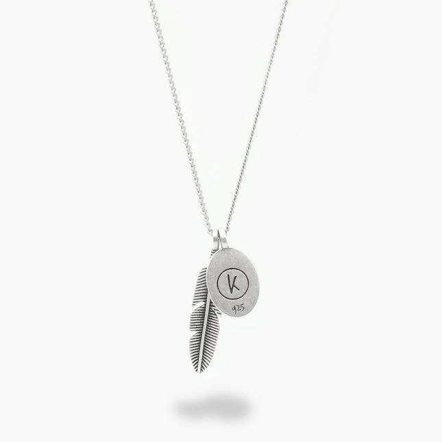 Silver Necklace With Feather And Arizona Turquoise-Necklace-Kompsós