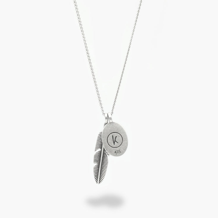 Silver Necklace With Feather And Arizona Turquoise-Necklace-Kompsós