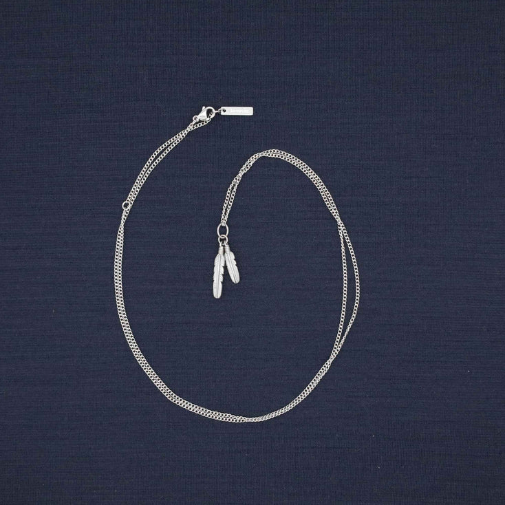 Small Feathers Duo Silver Necklace-Necklace-Kompsós