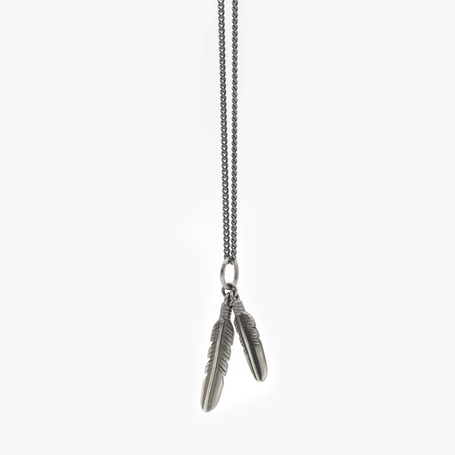 Small Feathers Duo Silver Necklace-Necklace-Kompsós