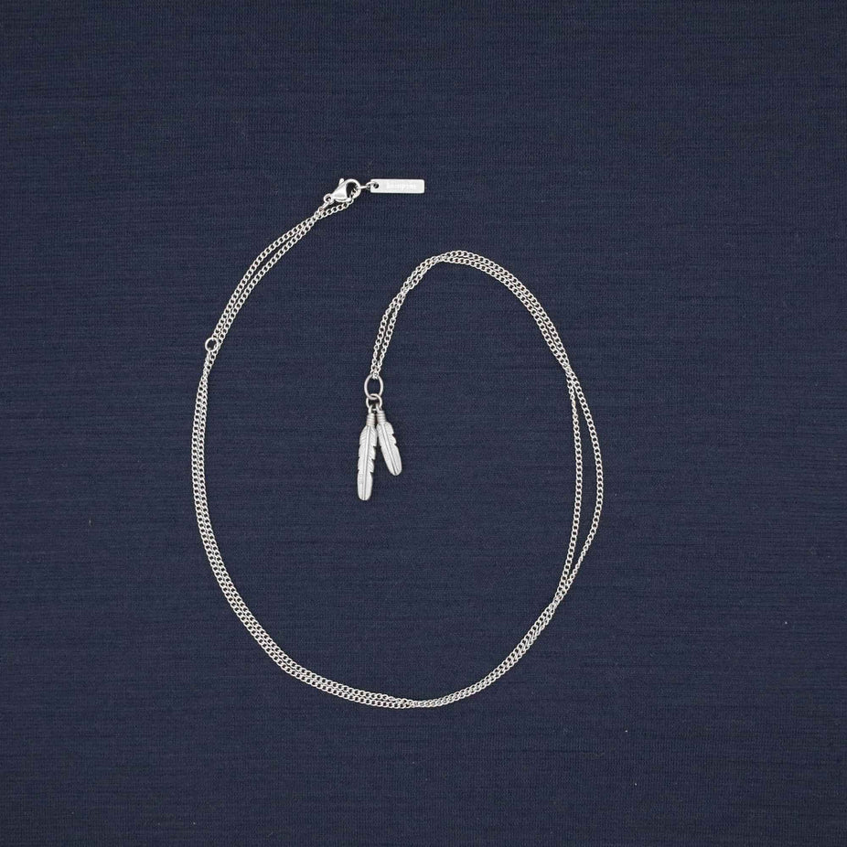 Small Feathers Duo Silver Necklace-Necklace-Kompsós