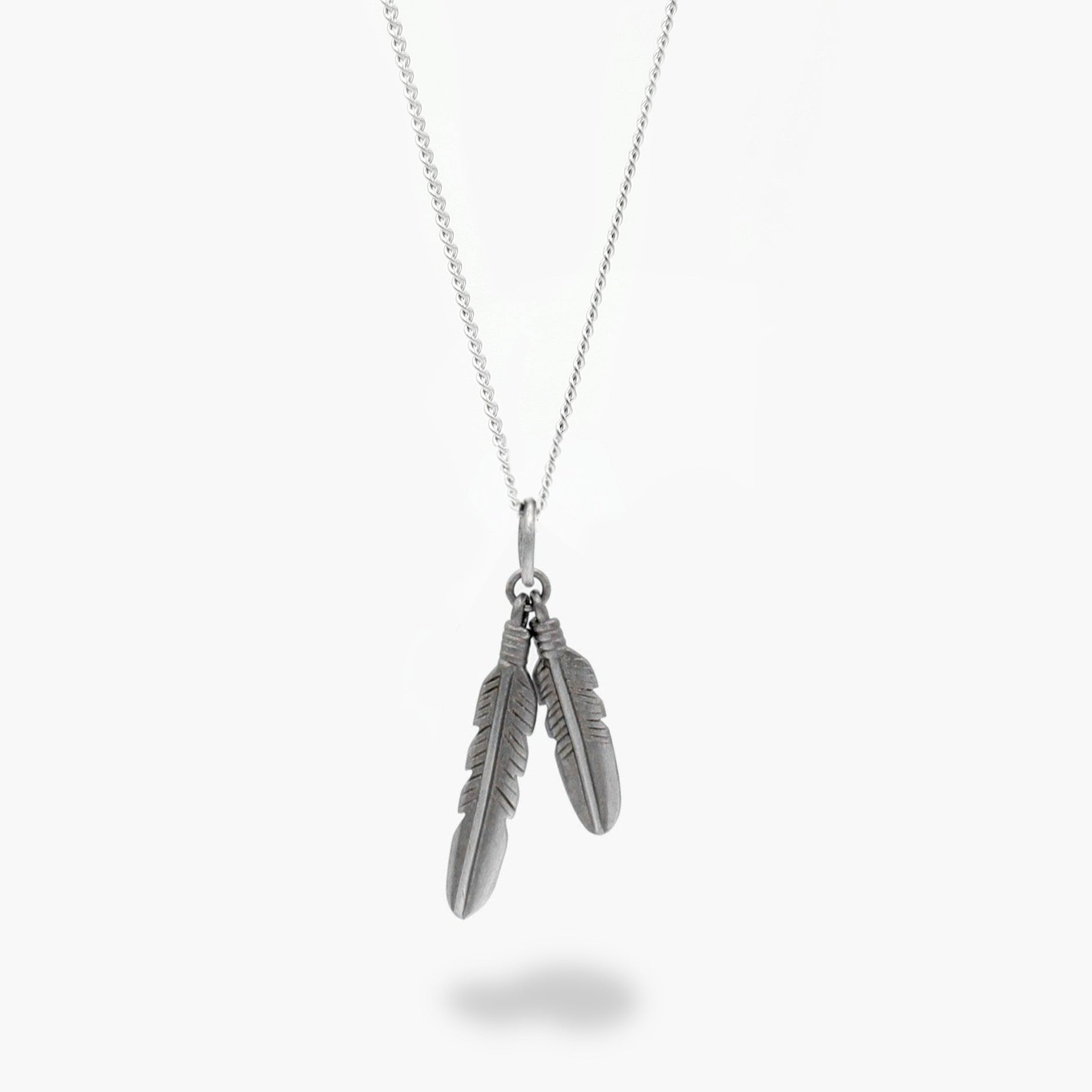 Small Feathers Duo Silver Necklace-Necklace-Kompsós